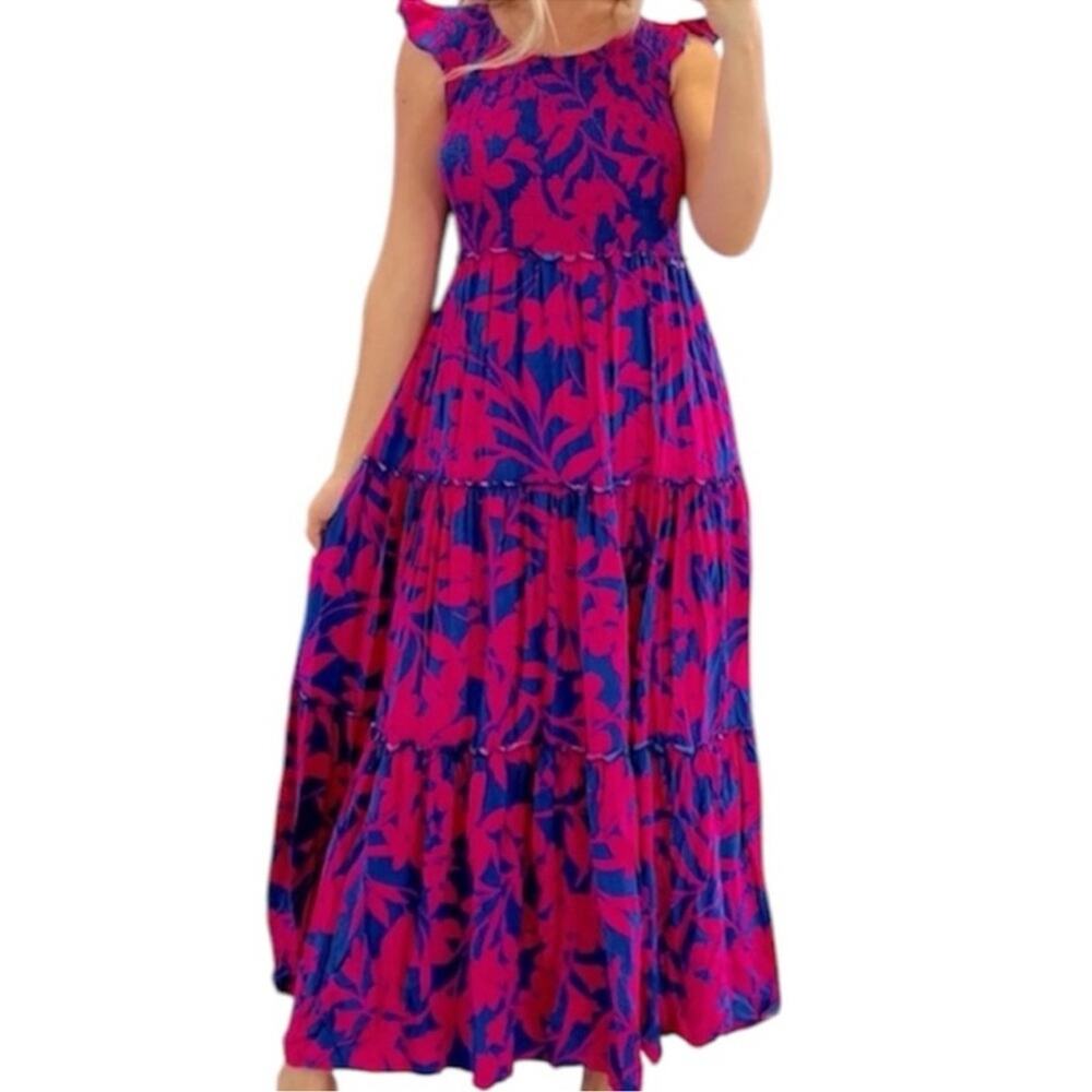 Able The Label Tropical Floral Sleeveless Maxi Dress - Pink and Blue Size M